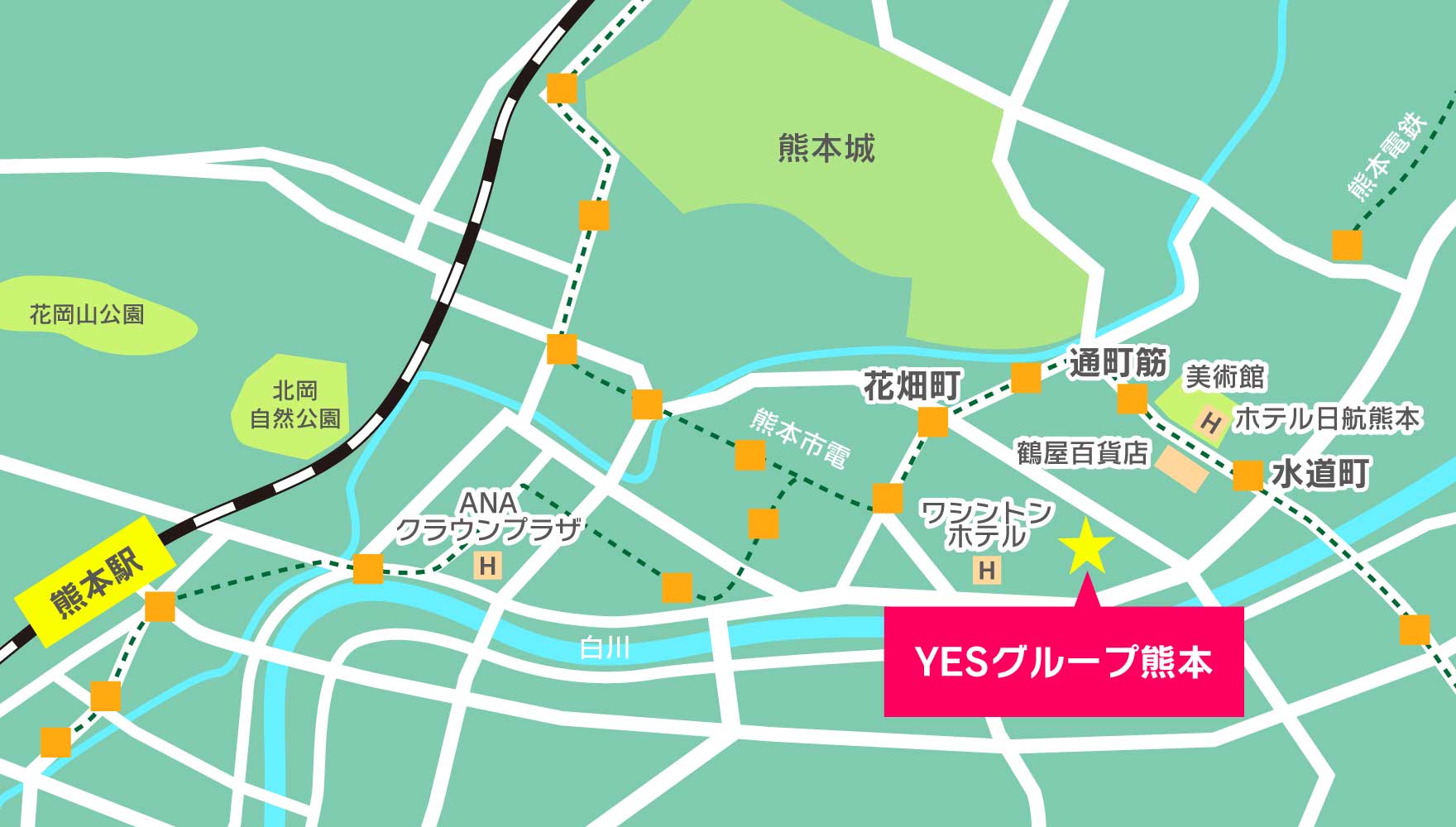 熊本中心部のマップ