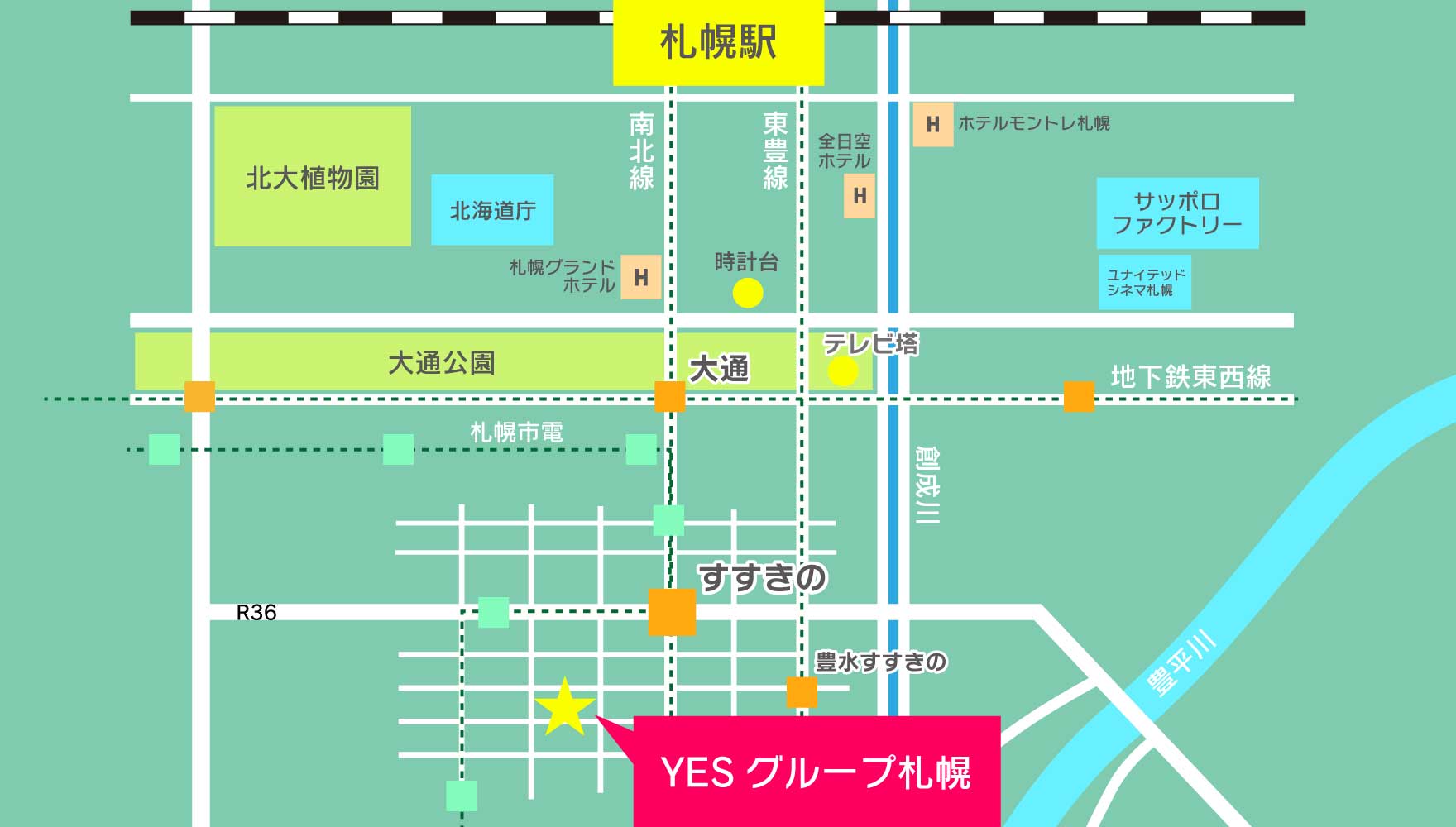 札幌中心部のマップ