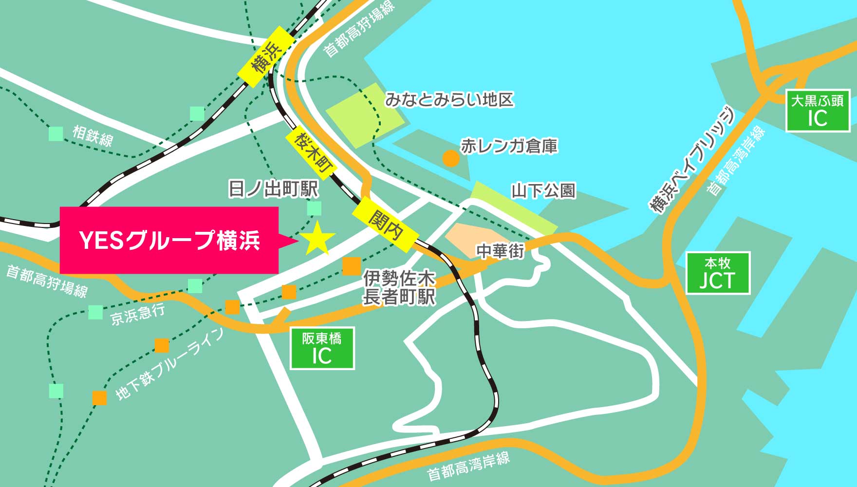 横浜中心部のマップ
