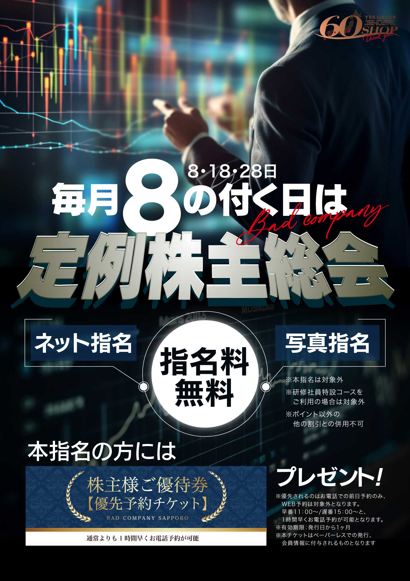 8の付く日は指名無料！株主総会を実施！