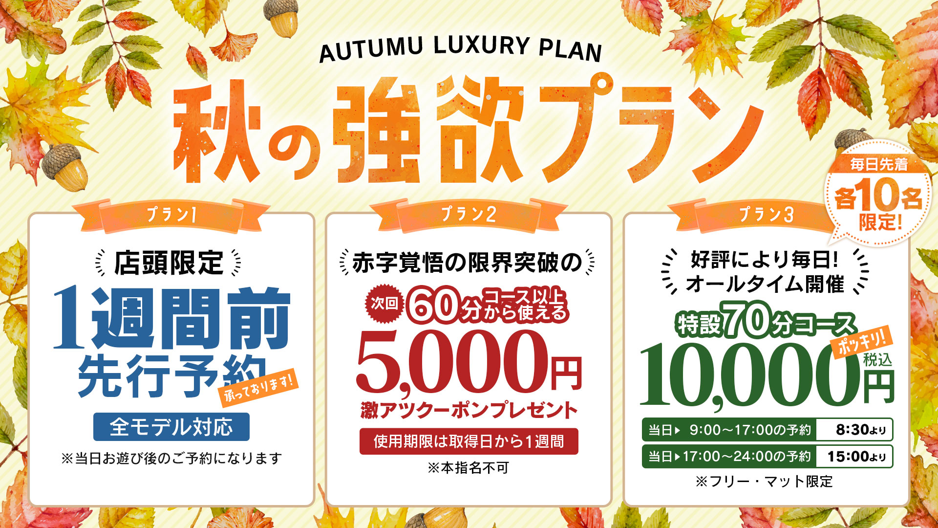 秋の強欲プラン3本立て！