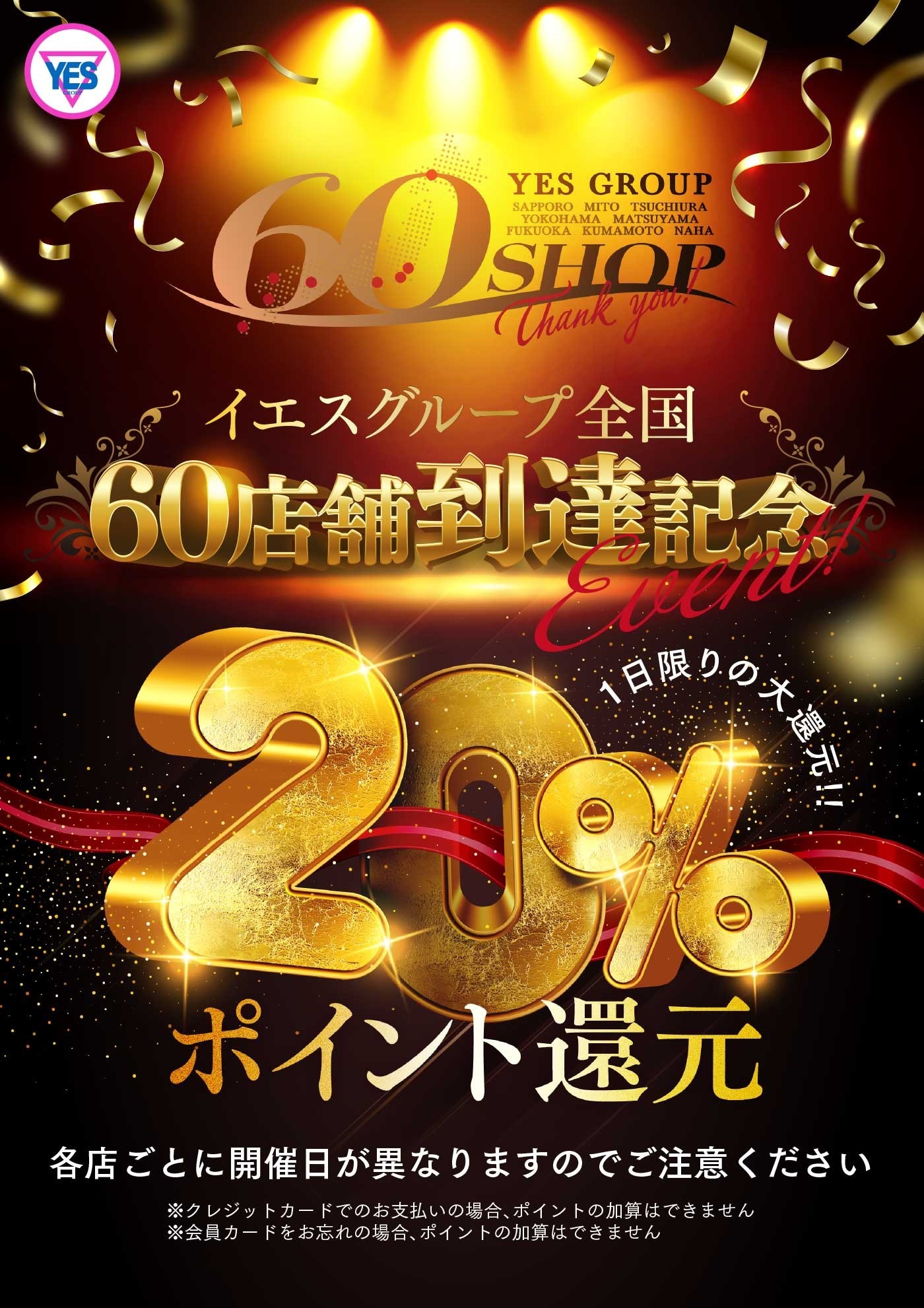 各店一日限りのポイント20％大還元！